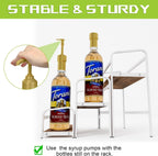 3-Tier Coffee Syrup Rack for Countertop, Large Capacity 12-Bottles Syrup Stand with Wood Shelf & Metal Frame for Coffee Bar, Premium White Coffee Organizer Station/Wine Rack for Kitchen Storage