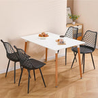 Set of 4 Modern Dining Chairs - Plastic Kitchen Shell Chairs with PU Leather Cushion Padded Seat - Mesh Design Side Chair for Indoor/Outdoor Dining Room Living Room Cafe Restaurant and Office -Black