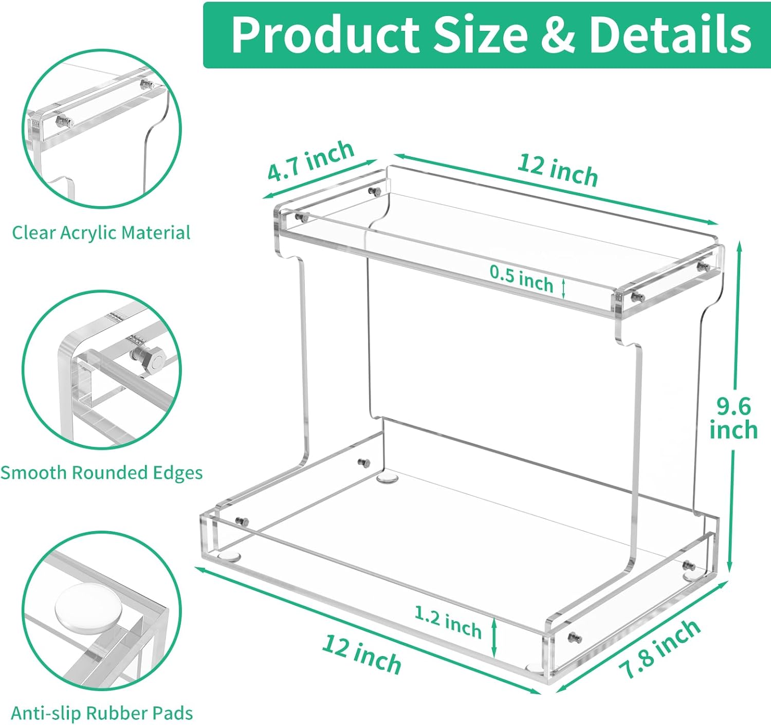 NPPLUS Bathroom Countertop Organizer, 2-Tier Clear Acrylic Counter Storage Shelf for Bathroom Counter Organizer, Clear Makeup Storage Vanity Trays for Cabinet, Kitchen Spice Rack