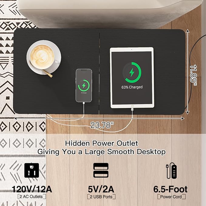 LIDYUK End Table with Charging Station, Narrow Side Table with Drawer and USB...