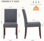 Upholstered Parsons Dining Chairs Set of 2, Modern Dining Room Chairs with Back, Fabric Kitchen Side Chairs with Wood Legs for Dinner Farmhouse Restaurant, Dark Grey