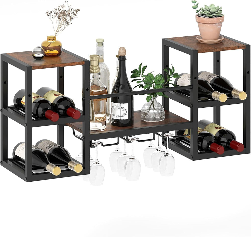 GIANTEX Wine Rack Wall Mounted, 3-Tier Metal Hanging Wine Rack with 3 Glass H...