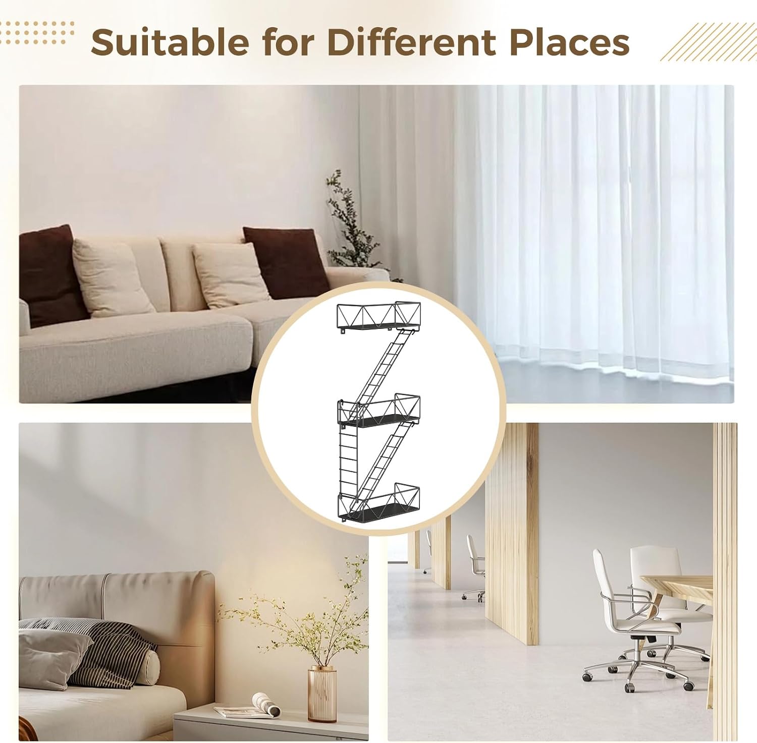 Fire Escape Wall Shelf, Black Metal Hanging Ladder Decor, 3 Tier Iron Display Shelf, Decorative Floating Wall Organizer, Includes Installation Screws and Instructions for Easy Setup