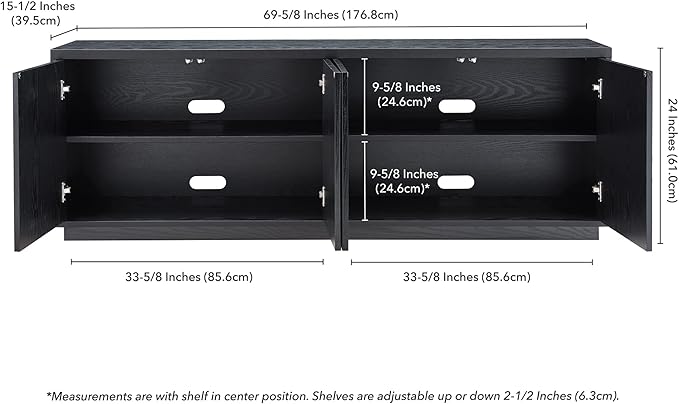 Henn&Hart Fluted TV Stand for TVs up to 75" with 2 Concealed Ribbed Storage Cabinets and Adjustable Shelves for Living Room, Family Room, or Office, Natural Black