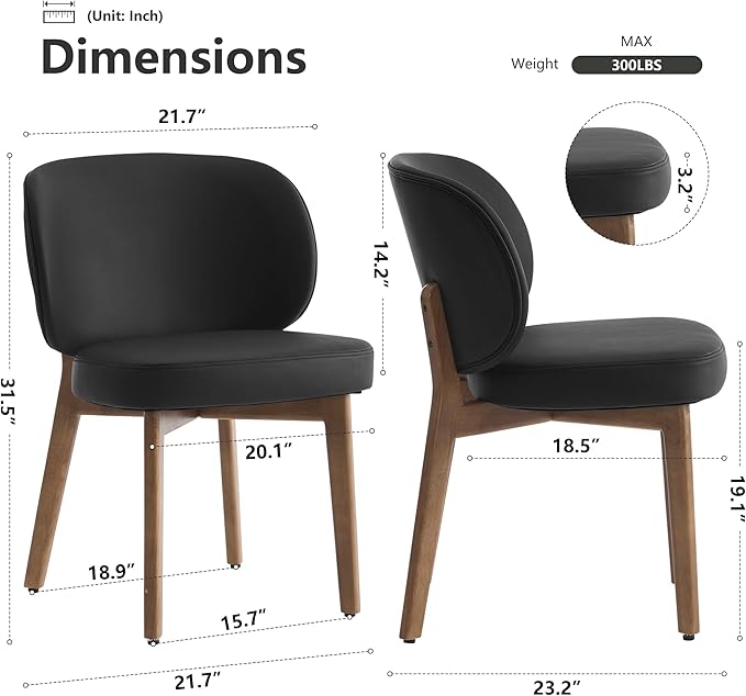 YOUNIKE Black Dining Chair with High Back Single Mid Century Modern Kitchen Chair Faux Leather Upholstered Armless Accent Chair 20" Wide Padded Seat with Soild Wooden Legs for Living Room Bedroom