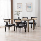 Rattan Dining Chairs Set of 2, Modern PU Leather Upholstered Kitchen Chairs, Wooden Dining Room Chair Farmhouse Dinner Chair with Black Wood Frame, Black