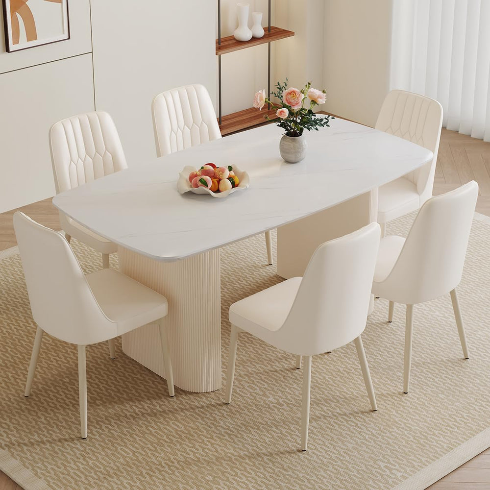 White Oval Dining Table, 67'' Dining Room Table for 4-8 People, Moder...