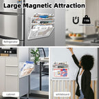 3-Tier Magnetic File Holder, No Drilling Installation File Cabinet Organizer, White Magnetic File Organizer, Magazine Rack, Magnetic Paper Holder for Refrigerator, File Cabinets,White