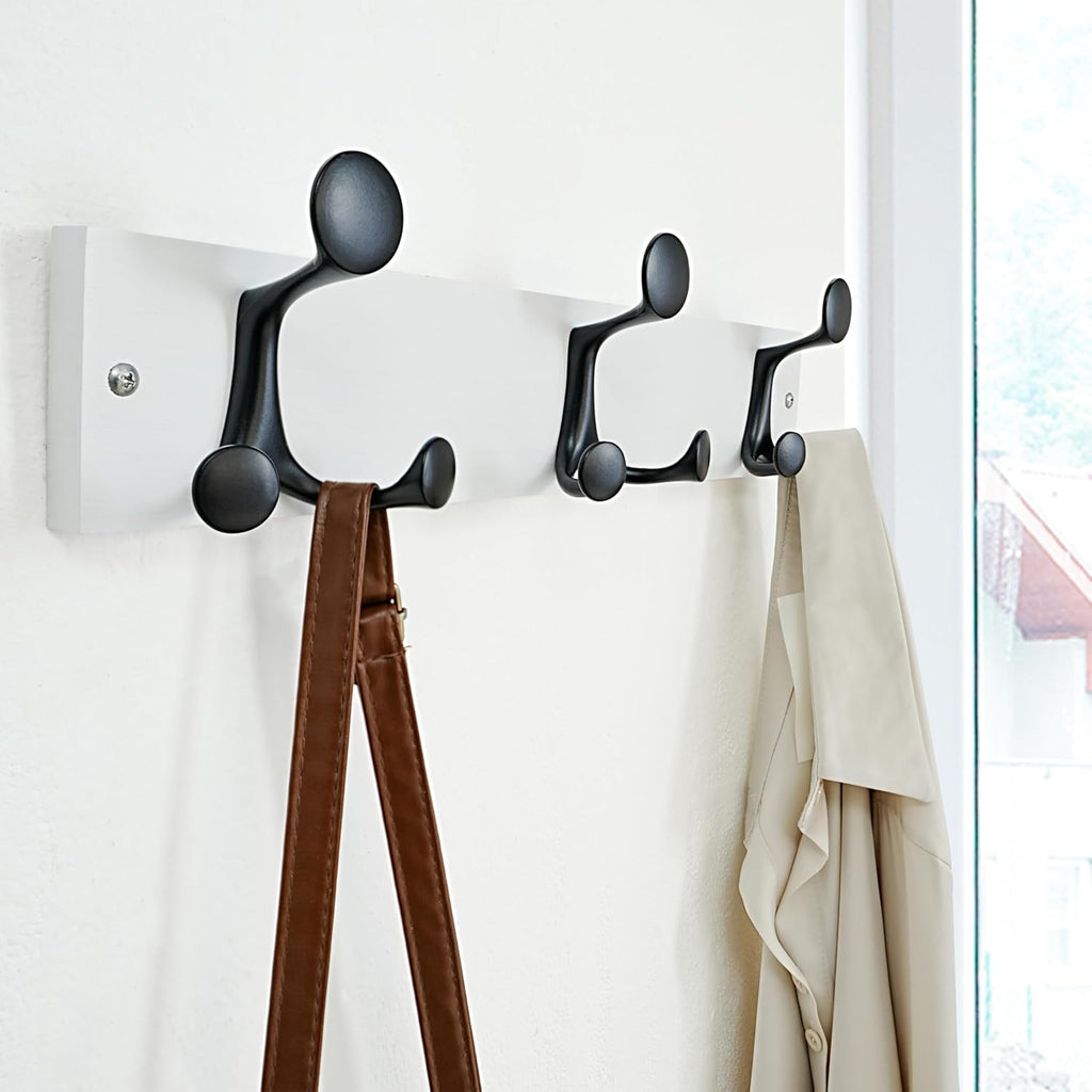 SKOLOO 17-Inch White Wood Coat Rack Wall Mount with 3 Triple Hooks - Ideal for Family Entrances, Classrooms, and Pet Supplies Storage - Perfect Coat Hooks for Wall, Pack of 2