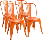 Furmax Metal Dining Chair Indoor Outdoor Use Stackable Classic Trattoria Chair Chic Dining Bistro Cafe Side Metal Chairs Set of 4 (Orange)