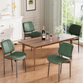 Dining Chairs Set of 4, Mid-Century Modern Upholstered PU Leather Chairs with Walnut Bentwood Back and Metal Legs Adjustable Feet for Kitchen Dining Room, Dark Green Shell Strips