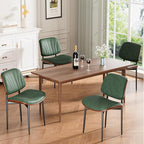 Dining Chairs Set of 6, Mid-Century Modern Upholstered PU Leather Chairs with Walnut Bentwood Back and Metal Legs Adjustable Feet for Kitchen Dining Room, Dark Green Shell Strips