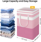 HomeHacks 2 Pack Large Laundry Baskets, Waterproof, Freestanding Laundry Hampers, Collapsible Clothes Hamper with Reinforced Handles in Laundry, College Dorm, Bathroom, Bedroom (Blue+Pink, 75Lx2)