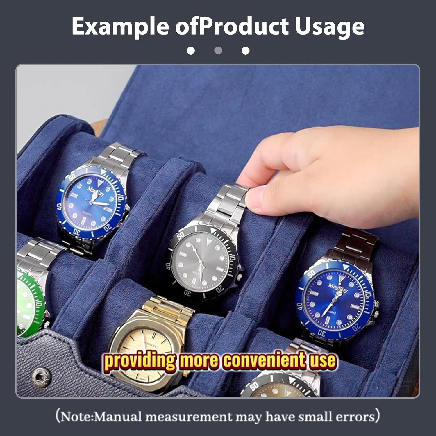 6 Watch Travel Cases for Men - Watch Roll 6 Slots Travel blue Multifunctional Watch Display Box Cabinet ，Christmas Gift for Man/Woman/Office,