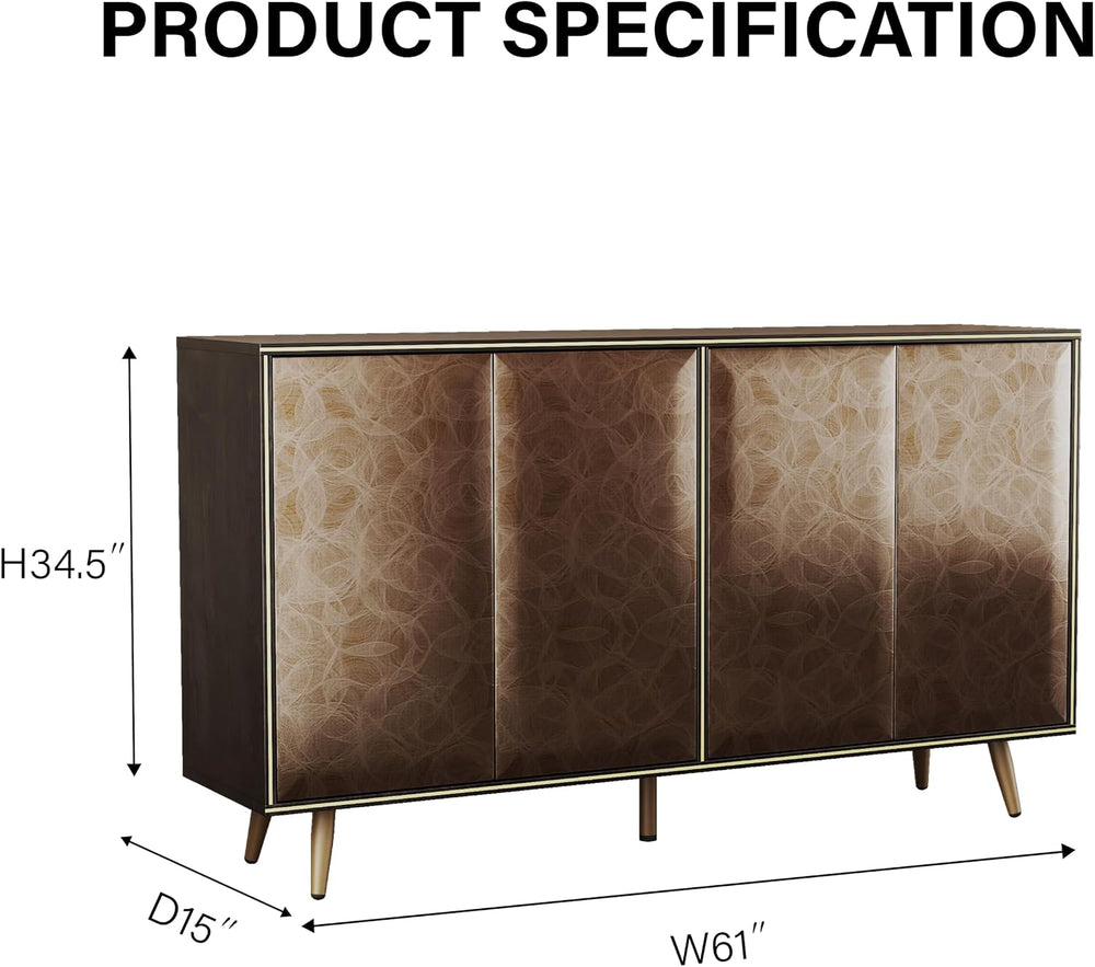 Sideboard Buffet Cabinet with Raised Shaped & Geometric Line Texture Door...