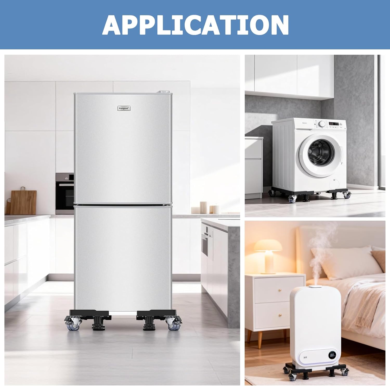Mini Fridge Stand 4 Locking Swivel Wheels Double Fixed Rod Heavy-Duty Black | Washing Machine Stand Adjustable Appliance Dolly Mover Mobile Base Laundry Pedestal For Washer, Dryer 20.7"–27.2" Load 660LB