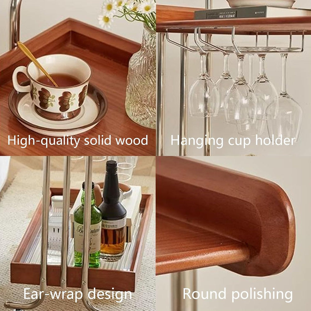 Solid Wood Tv Tray Side Tables with Tempered Glass and Metal Frame,Small Snac...