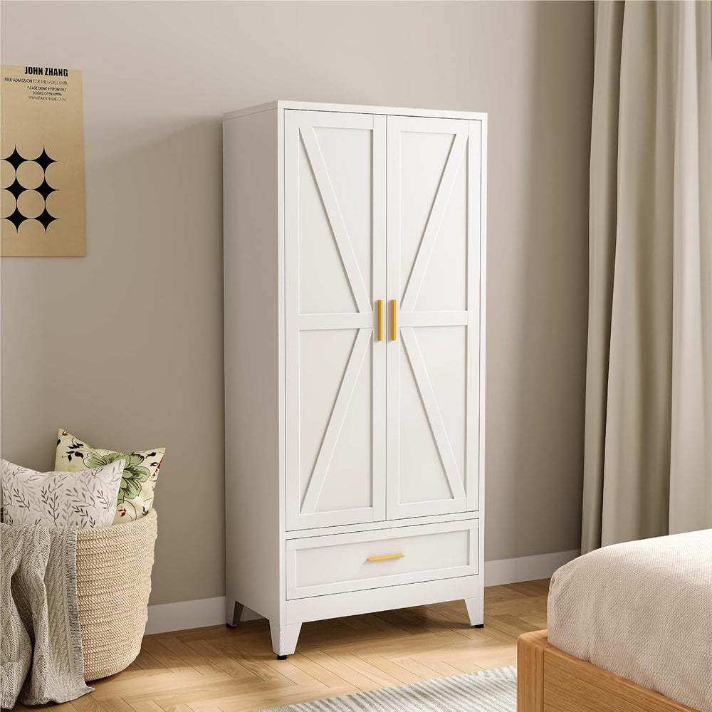 Metal Wardrobe Closet Hanging Rod 71" Tall, Heavy Duty Steel Armoire War...