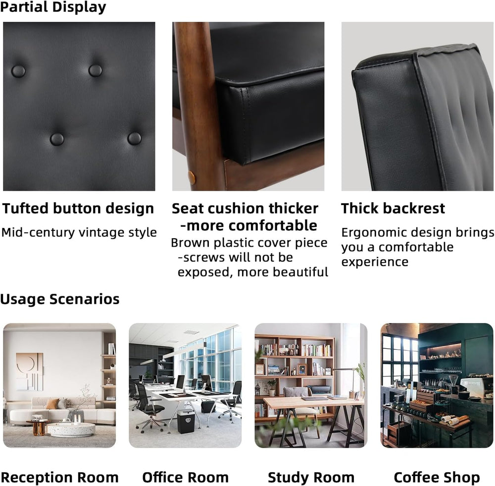 Waiting Room Accent Chairs Set of 2, Black Leather ArmChairs, Office Guest | ...