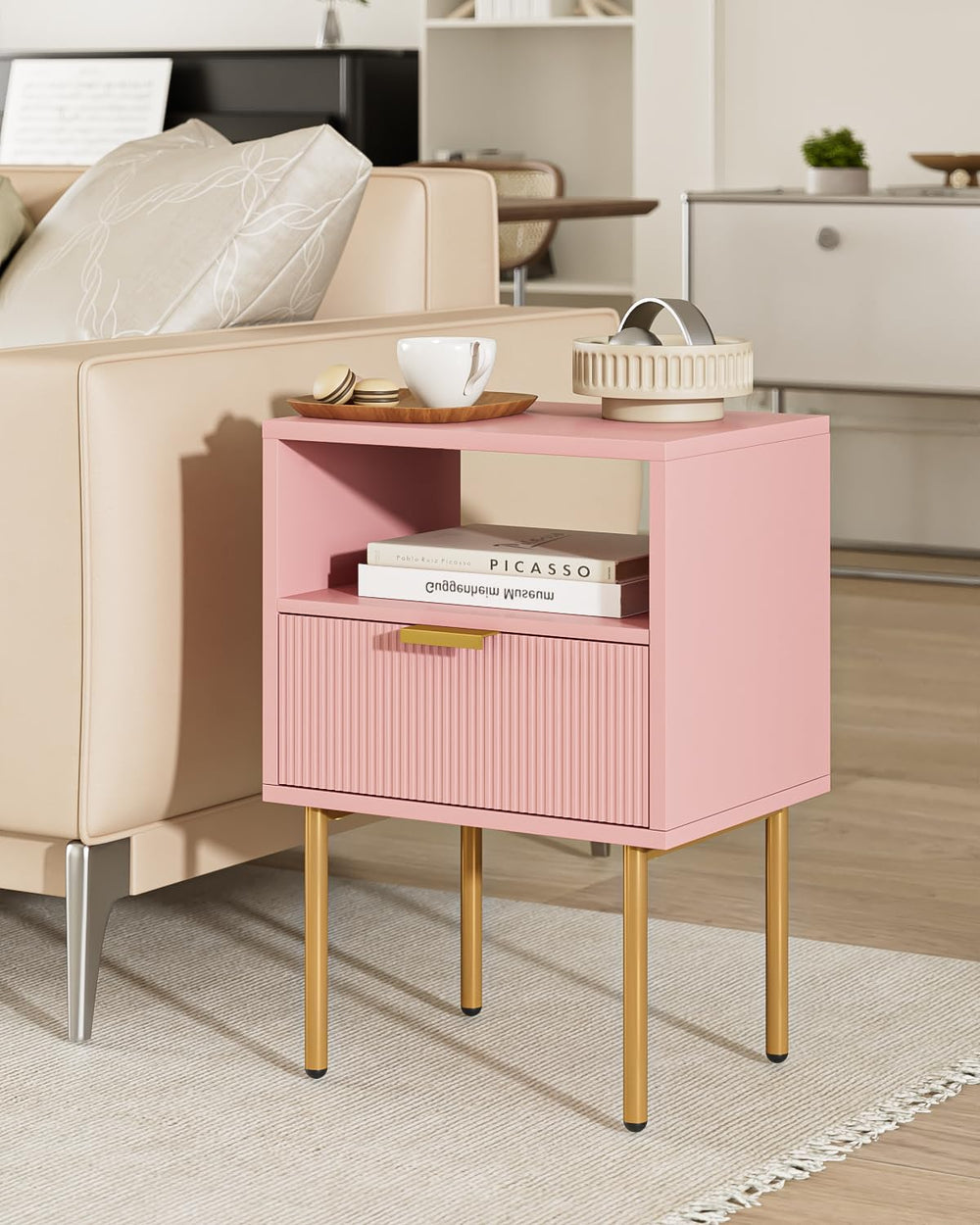 Nightstand,Morden Bedside Table with Gold Frame,Small Night Stand,End Table,B...