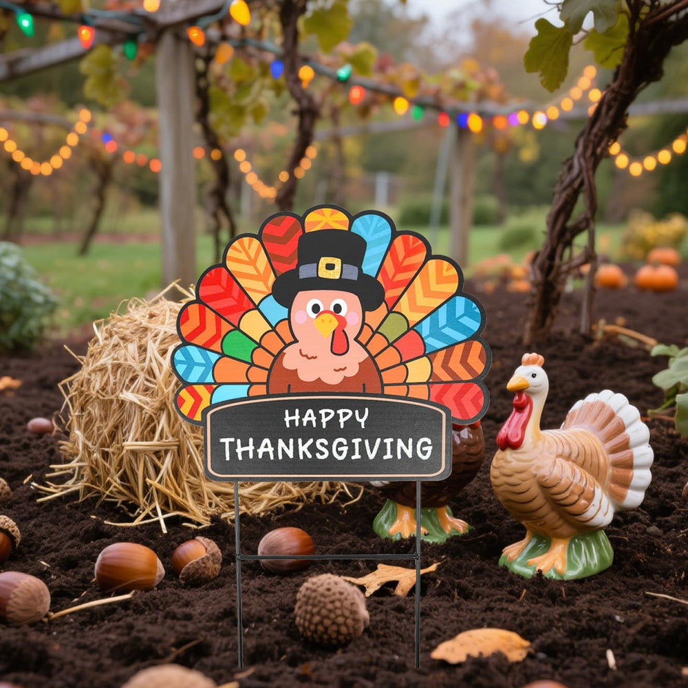 Thanksgiving Decorations Outdoor - Metal Turkey Yard Stakes Happy Thanksgivin...
