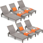 Outdoor Chaise Lounge Chairs Set of 6 for Poolside Patio Outside | Resin Weather-Resistant Sun Lounger with 5-Position Backrest, Tanning Chair for Pool Sunbathing Outside Deck Beach, Taupe
