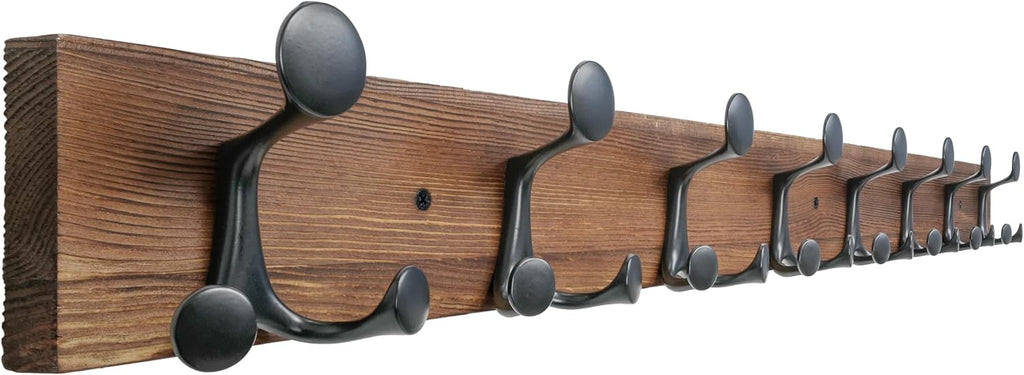 SKOLOO 43-Inch Wood Coat Rack Wall Mount with 8 Triple Hooks - Ideal for Family Entrances, Classrooms, and Pet Supplies Storage - Perfect Coat Hooks for Wall,Charred Golden Brown