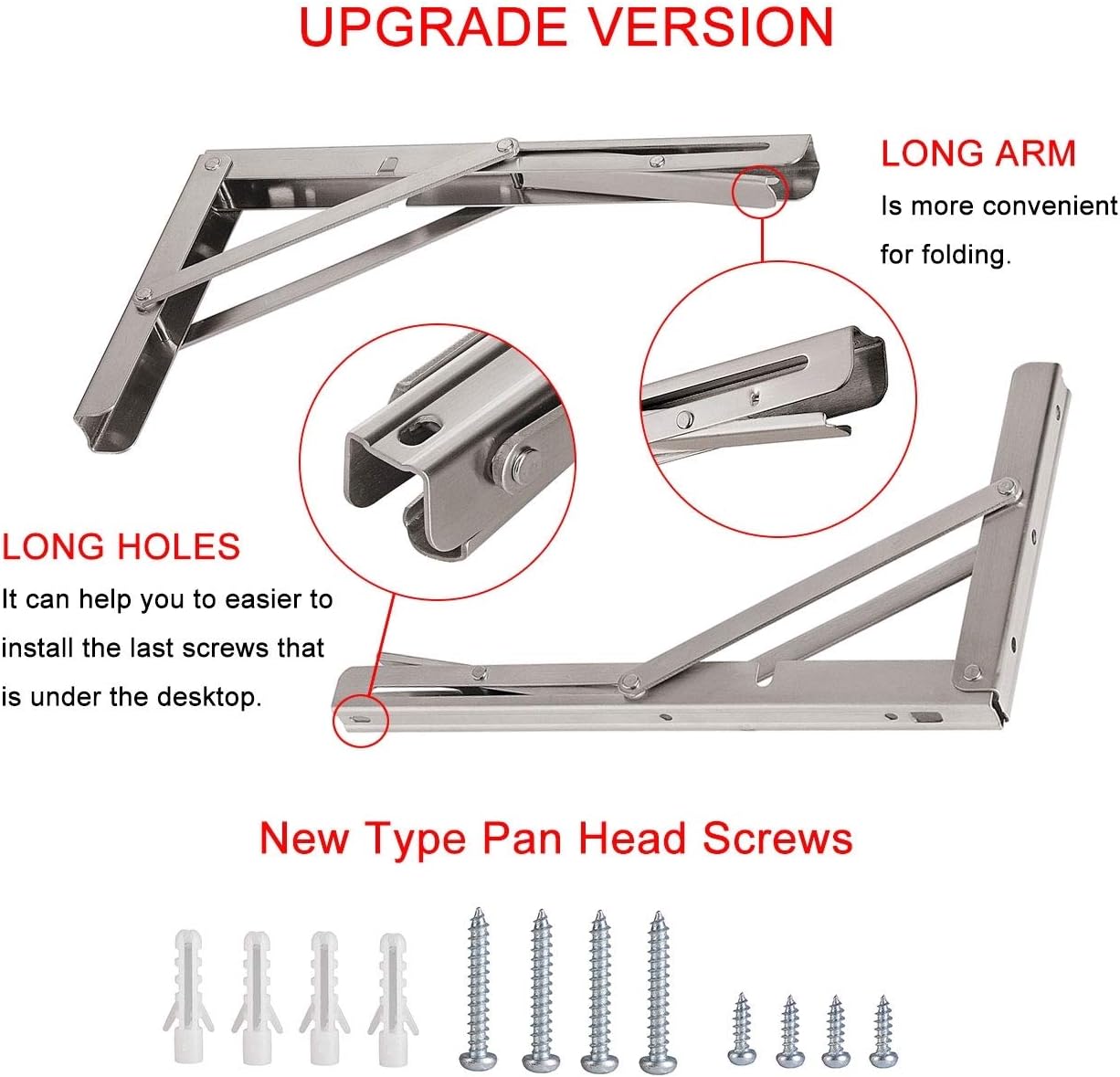 YUMORE 24" Folding Shelf Brackets, Max Load: 330lb Heavy Duty Stainless Steel Collapsible Shelf Bracket for Table Work Bench, Space Saving DIY Bracket, Pack of 2