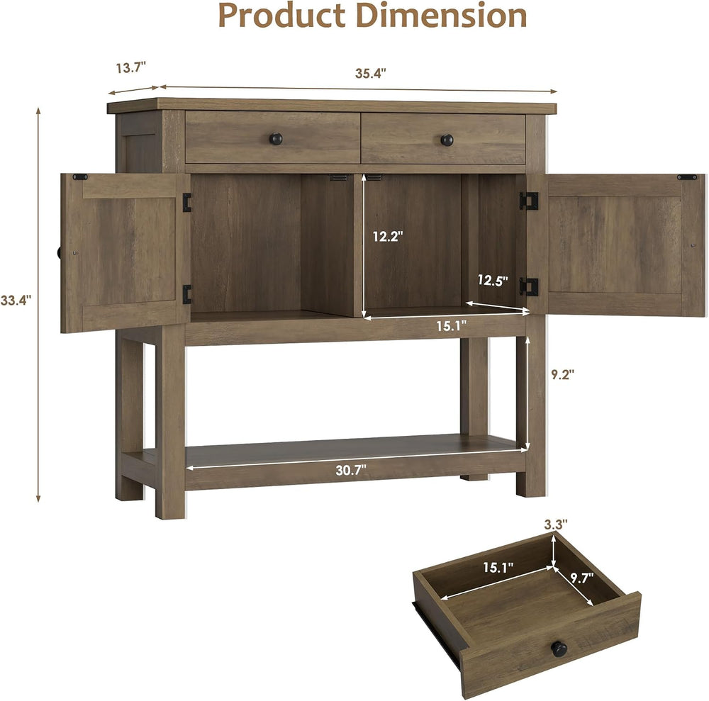 HOSTACK Farmhouse Console Table with Storage, Entryway Table, Rustic Brown