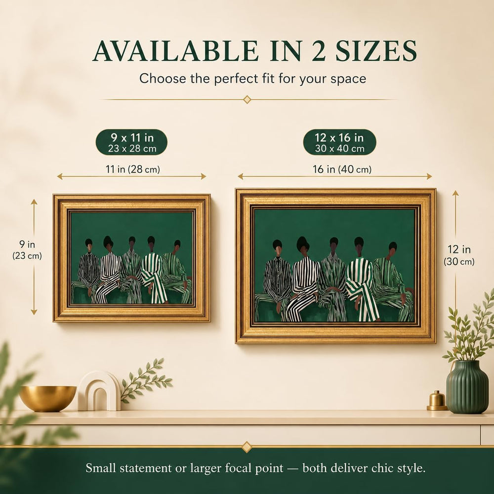 Gold Framed African American Wall Art Green White Striped Black People Canvas...