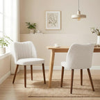 Wooden Dining Chairs Set of 2, Dining Room Chairs with Wood Legs, Upholstered Dining Chairs Modern Fabric Kitchen Chairs with Back for Kitchen/Living Room/Restaurant, Tool-Free Assembly, White