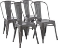 Amazon Basics Metal Dining Chairs, Easy to Assemble, Indoor/Outdoor, Stackable, 330-Pound Capacity, Dark Gray, 4-Pack, 20.1 x 17.1 x 33.5 inches