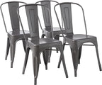 Amazon Basics Metal Dining Chairs, Easy to Assemble, Indoor/Outdoor, Stackable, 330-Pound Capacity, Dark Gray, 4-Pack, 20.1 x 17.1 x 33.5 inches