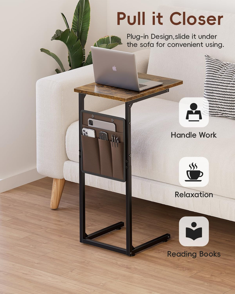 Vagusicc C Shaped End Table, Small Side Table for Couch, Tall Couch Side Tabl...
