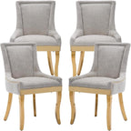 Dining Chairs Set of 4, Kitchen & Dining Room Chairs, Chenille Fabric Upholstered Dinning Chairs, Sillas De Comedor, Nailhead Trim, Metal Legs (Beige, 4 Pcs)