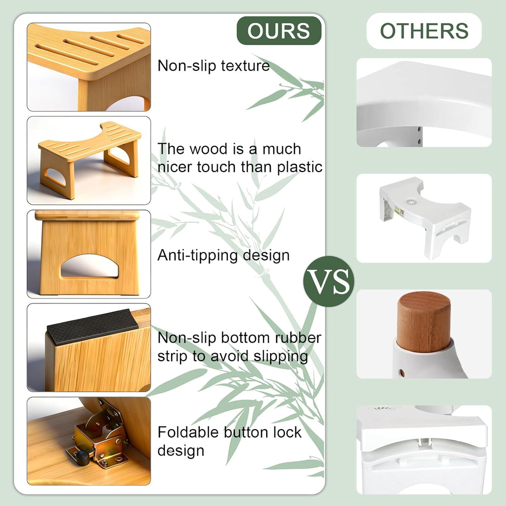 Foldable Toilet Stool, Poop Stool for Bathroom, Bamboo Toilet Stool Squat Adu...