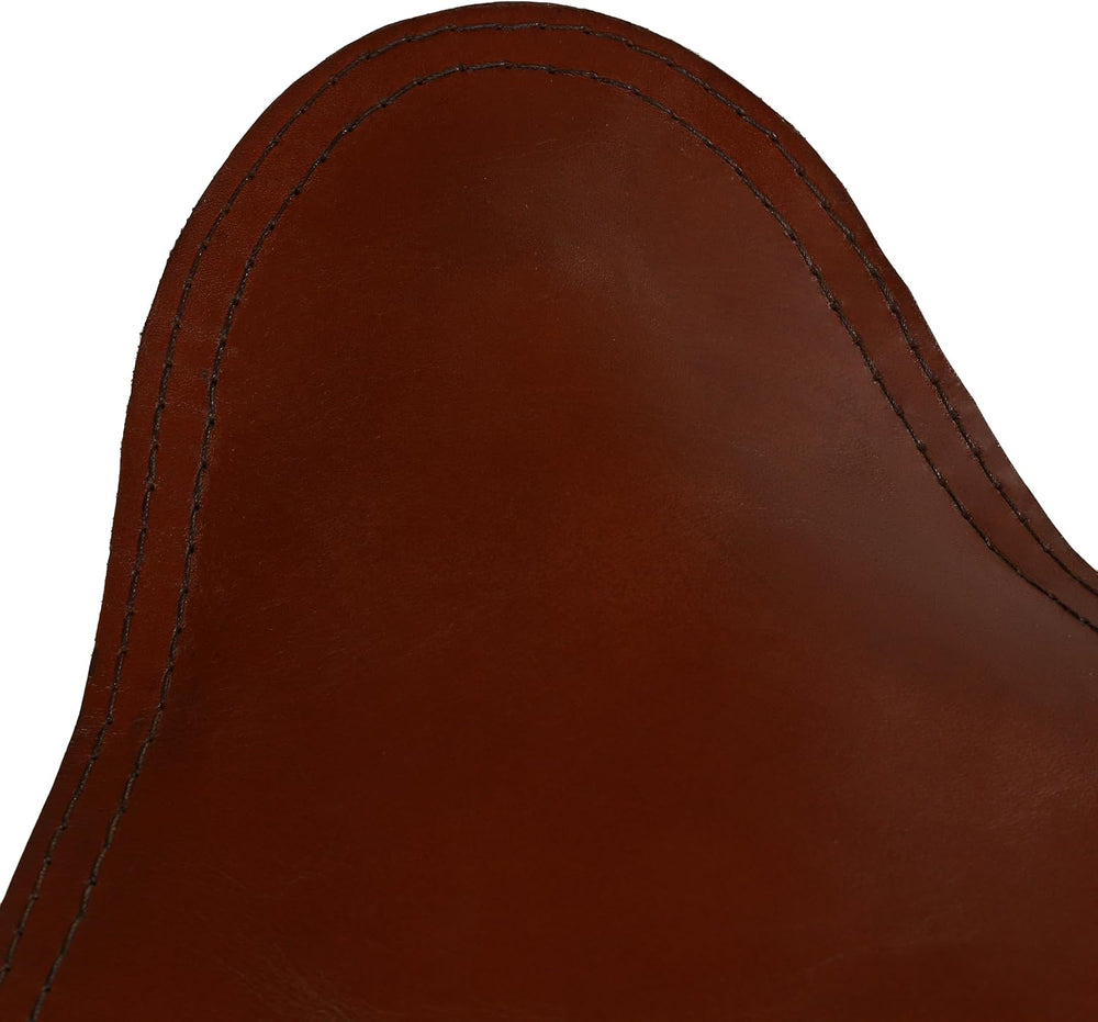Bare Decor Cuspand Teak and Genuine Leather Artist Folding Accent Stool in Brown