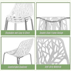 Karl home Mid Century Modern Dining Chairs Set of 4, Stackable Plastic Chair, Bird's Nest Trunk Pattern Suitable for Kitchen, Dining, Bedroom, Living Room,350lbs Capacity(White)