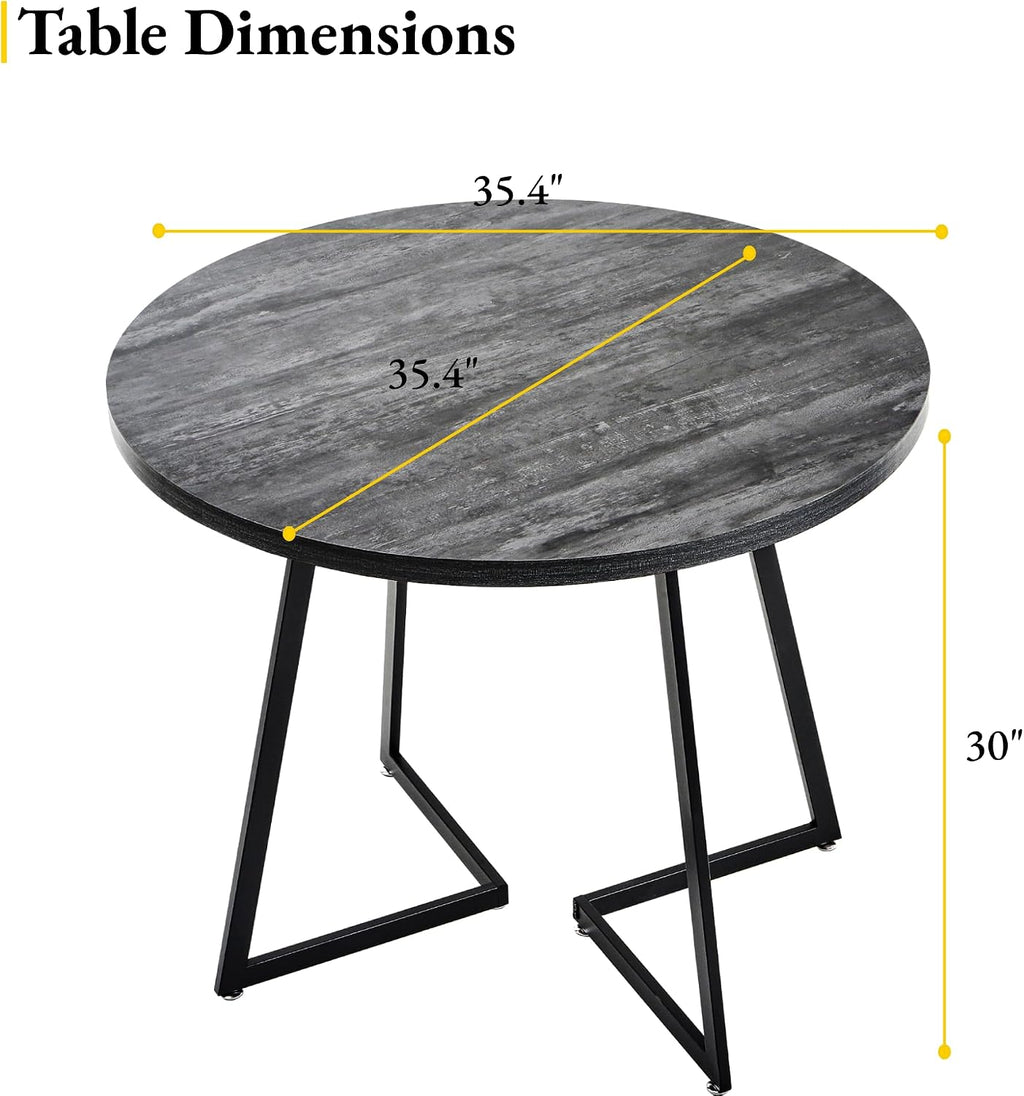 VECELO 3-Piece Dining Table Set, Round Kitchen Table with 2 Velvet Upholstered Chairs, Space Saving Design for Small Apartment & Home Office, Easy Assembly, Grey & Black