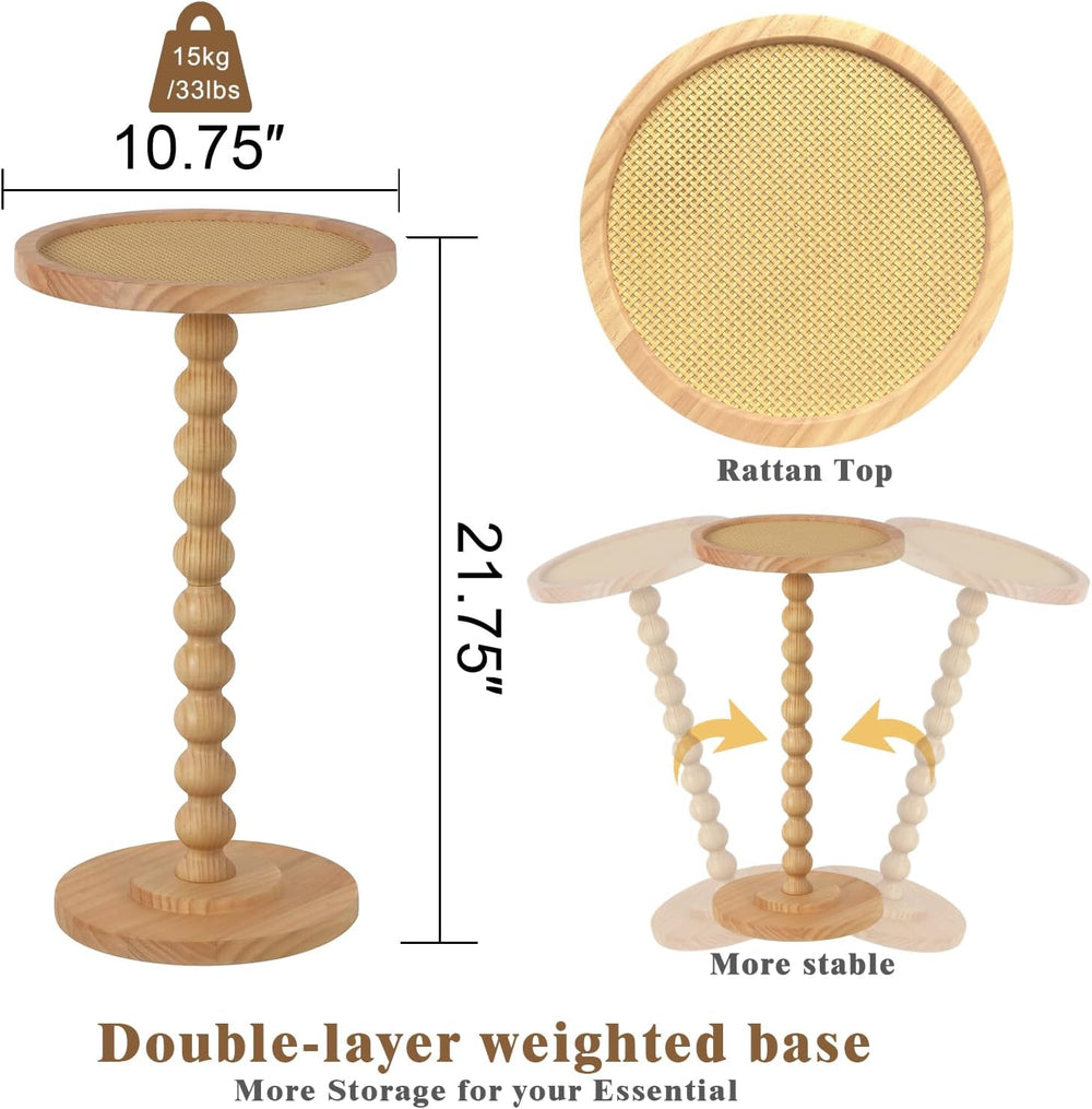 COVLON Solid Wood Drink Table, Small Pedestal Side Table for Small Spaces, Ro...