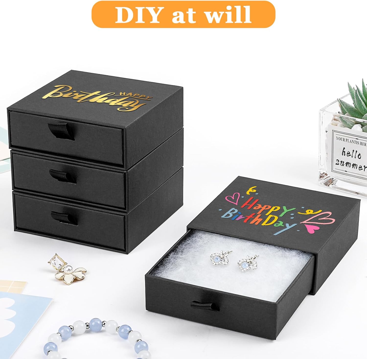 Jewelry Boxes, 5 Pack 3.5×3.5x1.18 Inch Small Jewelry Gift Box Bulk, Cardboard Jewelry Gift Necklace Ring Earring Boxes (black)
