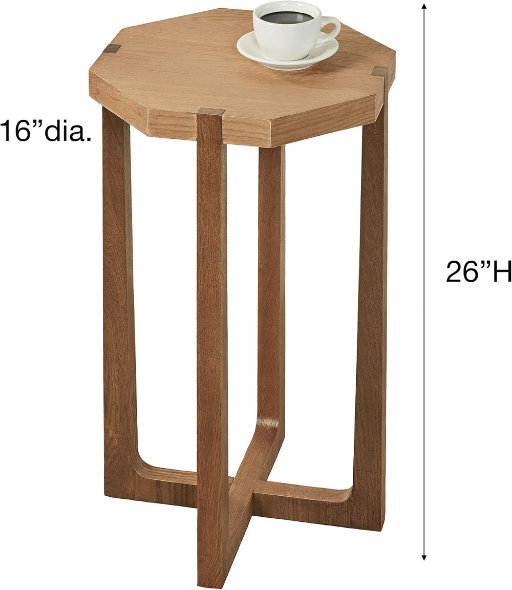 Huxley Octagonal End Table with Weathered Oak Top and Dark Walnut Crossing Le...