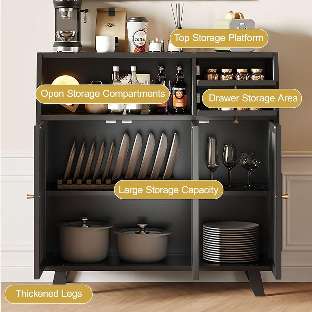 Kitchen Pantry Storage Cabinet with 3 Doors, Modern Hutch with Storage Drawer...
