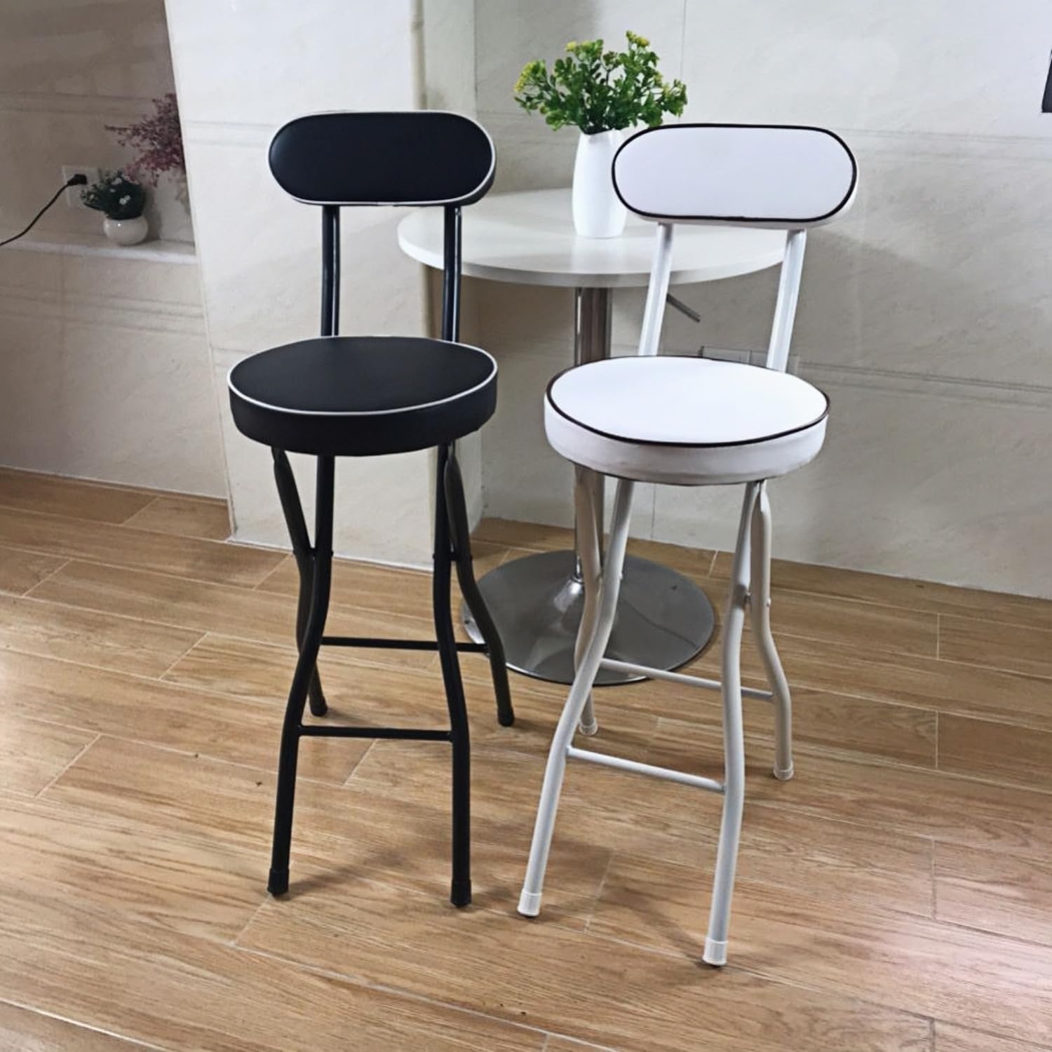 Portable Folding Stool, 330lbs Capacity, Heavy Duty Stool, Foldable Stool for Adults, Dorm, Kitchen, Vanity, Bathroom, Church and Outdoor Use (Black, Sitting Height: 24in)