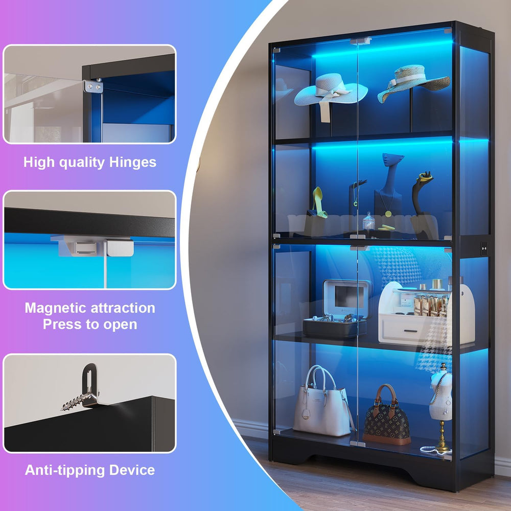 knoworld Display Cabinet with Glass Doors, 63" Tall Curio Cabinet with H...