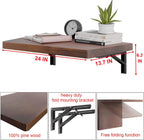 IAE Wall Mounted Folding Table with Pine Wood,24" x 14" Floating Wall Desk,Laundry Folding Table with Shelf Brackets,Fold Down Desk Shelf,Folding Workbench for Home,Dining,Laundry Room,Kitchen,Brown