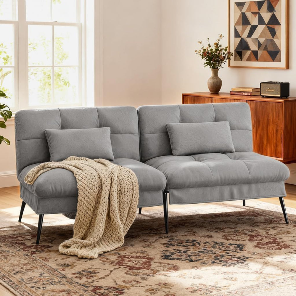 COMHOMA 72″ Convertible Futon Sofa Bed, Adjustable Backrest, Grey | Breathabl...