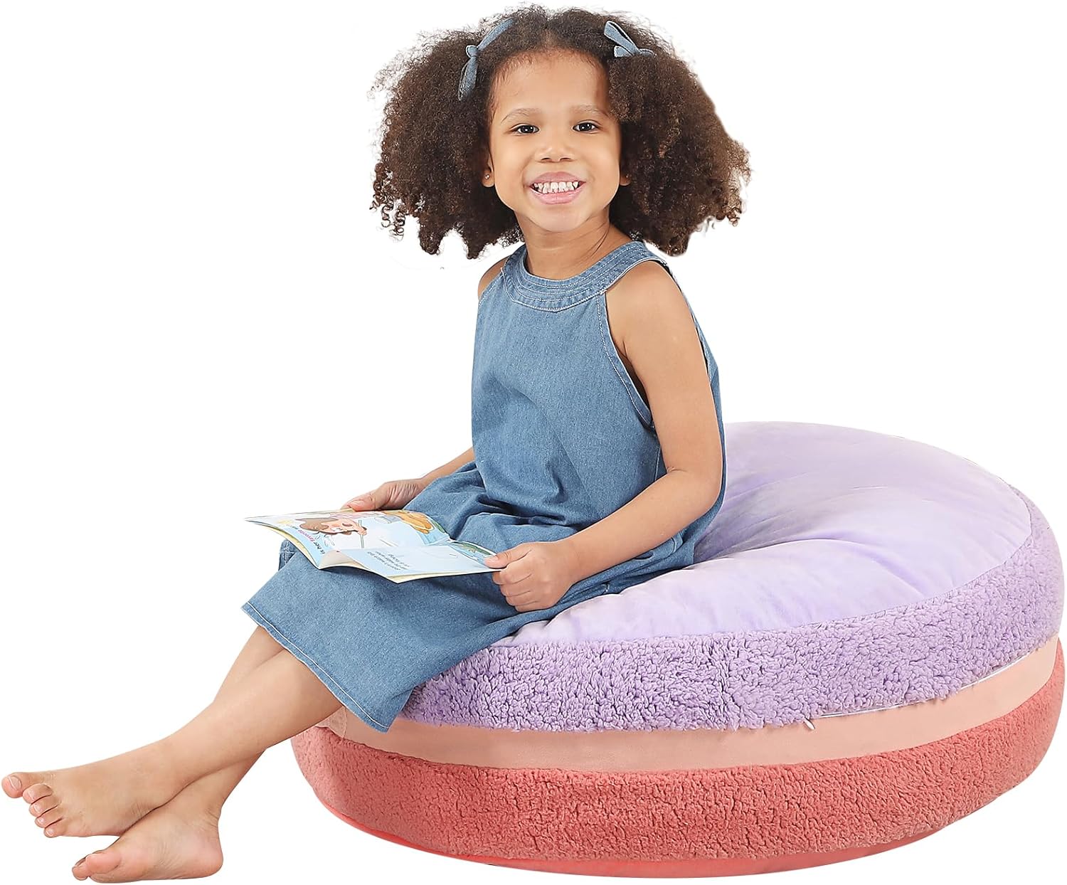 MOMCAYWEX Macaron Bean Bag Chair for Kids and Teens, Medium Bean Bag Sofa with Memory Foam Filling, 27.5"×27.5"×13.5", Purple and Red