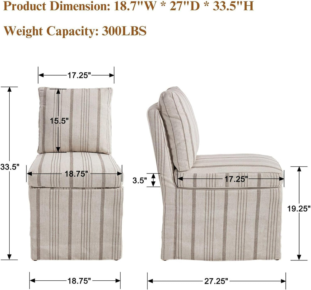 Upholstered Dining Chairs Set of 2 Slipcovered Armless Dining Chair with Soli...