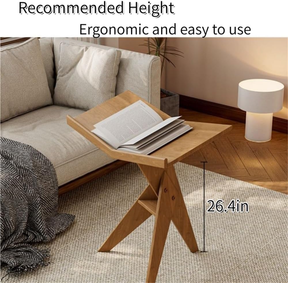 Solid Wood Floor Book Stand for Reading, Irregular Side Table Used for Readin...